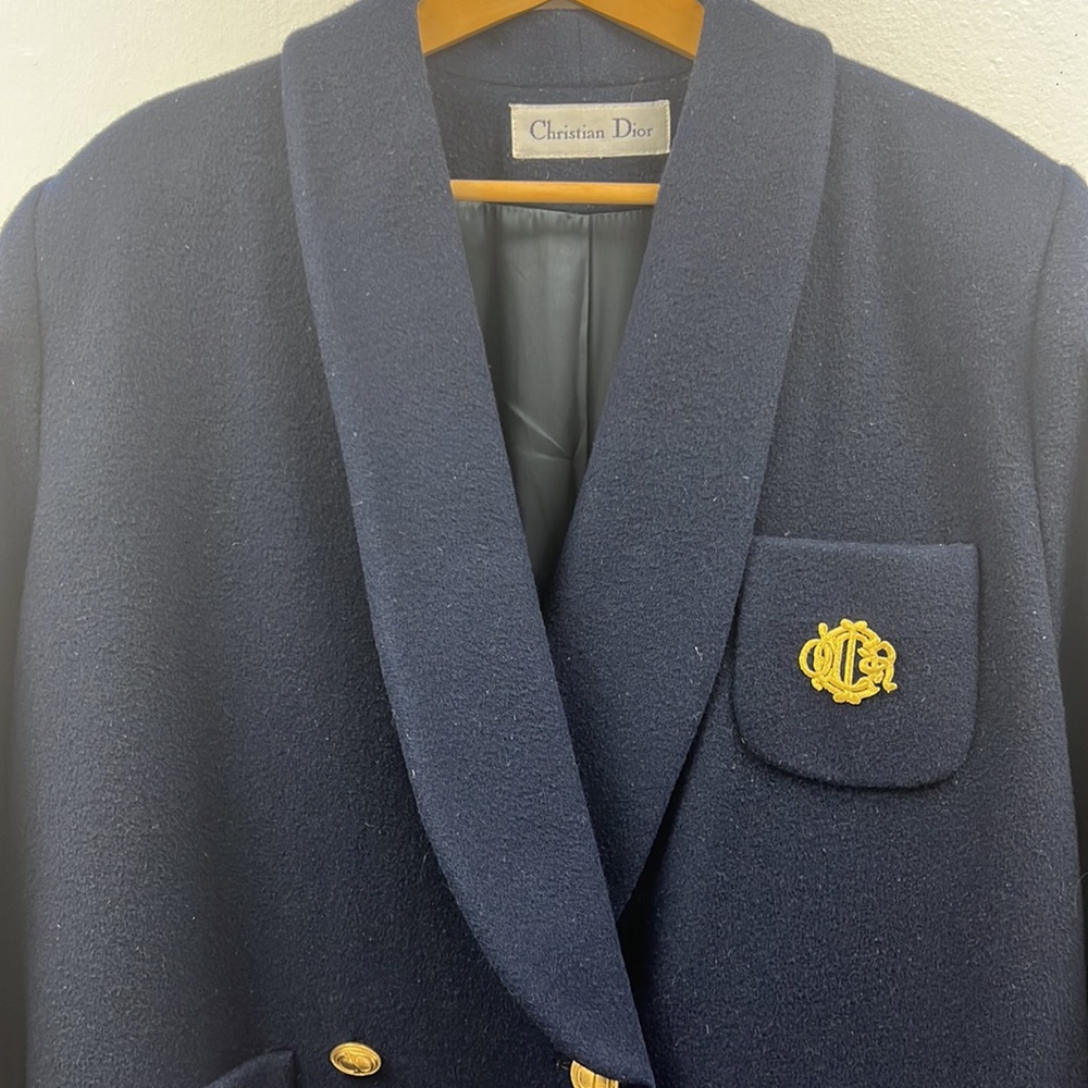 100% Wool Authentic Vintage Christian Dior double breasted warm over coat navy
